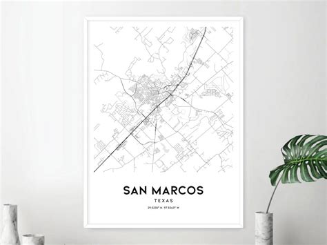 San Marcos Map Print San Marcos Map Poster Wall Art Tx City Etsy