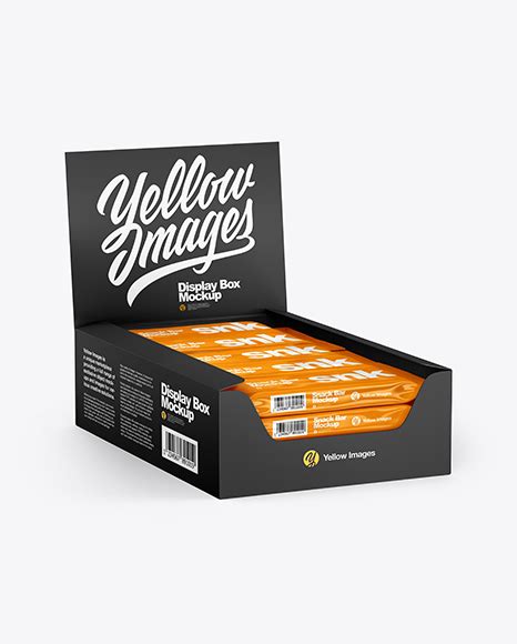 Download Matte Display Box with Snacks Mockup in Box Mockups on Yellow Images Object Mockups