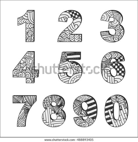 Zentangle Doodle Numbers Tangled Alphabet Number Stock Vector Royalty