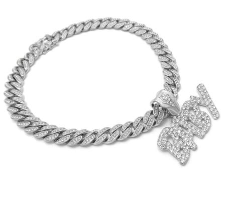 Lil Baby Diamond Silver Cuban Link Chain Necklace Hip Hop Rapper Iced