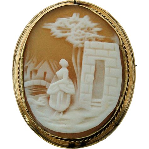 Victorian Carved Shell Cameo Brooch Pin Gold Filled Frame Cameo