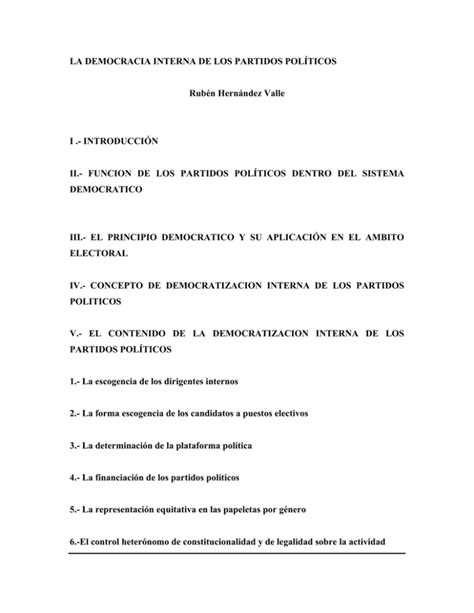 La Democracia Interna De Los Partidos Pol Ticos