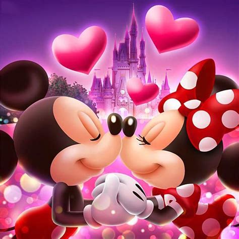 5d Diamond Painting Mickey And Minnie Love Disney Diamond Etsy