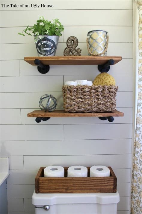 The wood wall stands between the shower and the toilet and makes it look like two separate intimate parts. DIY Farmhouse Bathroom | Hometalk