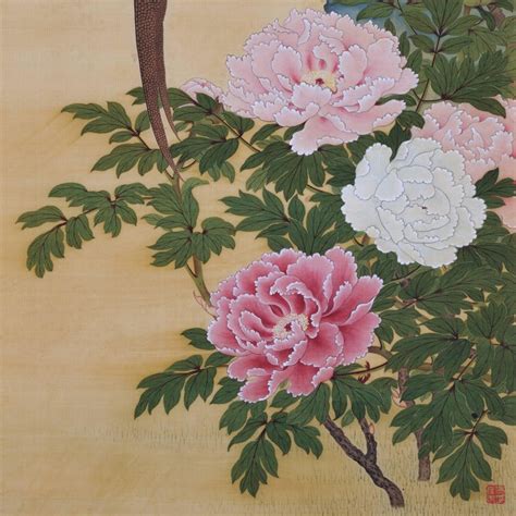 19th Century Japanese Bird And Flower Painting Pheasants And Peonies