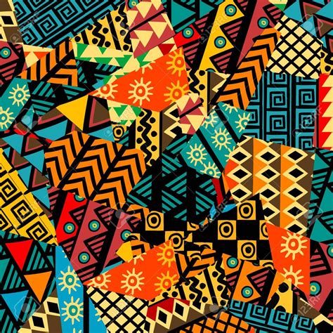 Colored African Patchwork Background With African Motifs Spon