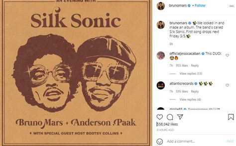 Bruno mars & bootsy collins] it's about that time to get out your seats and make some noise for our host give it up for bootsy collins! Bruno Mars, Anderson .Paak form a band 'Silk Sonic'