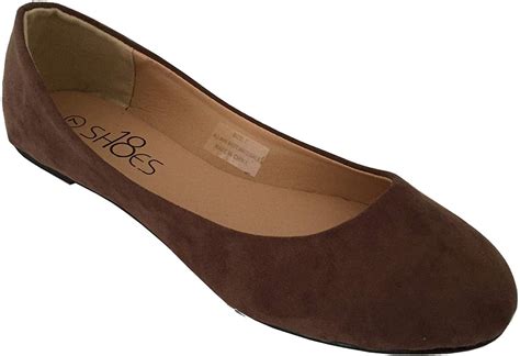Shoes8teen Shoes 18 Womens Classic Round Toe Ballerina Ballet Flat Shoes 8600 Brown Micro 75