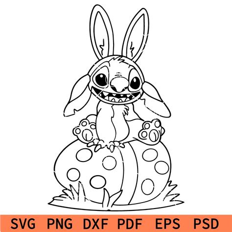Stitch Easter Sitting On Egg Svg Stitch With Bunny Ears Svg Bunny