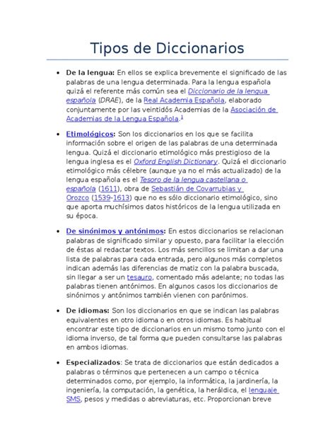 Tipos De Diccionarios Pdf Diccionario Lexicología