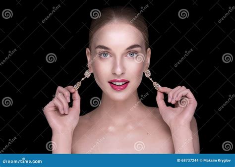 Beautiful Girl Holding Earrings Stock Photo Image Of Beauty Clean