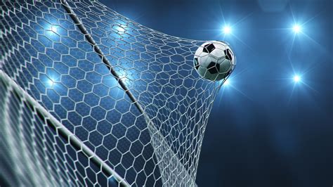 Soccer Ball Flew Into The Goal Soccer Ball Bends The Net Against The