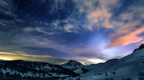 Mk78 Aurora Star Sky Snow Mountain Winter Nature