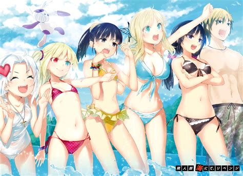 Safebooru 1boy 5girls D Aqua Eyes Arm Up Bikini Black Bikini