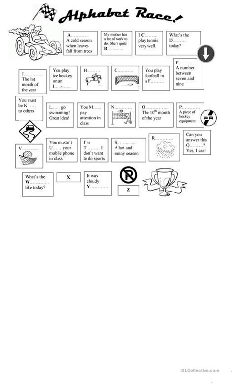 Learn the alphabet and phonics sounds with the alphabet occupations song! Alphabet race worksheet - Free ESL printable worksheets made by ...