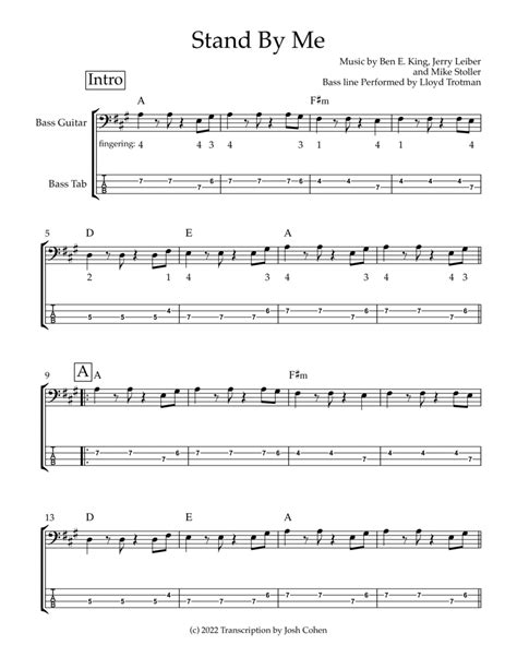 Stand By Me Arr Josh Cohen Partitions Ben E King Tablature Basse