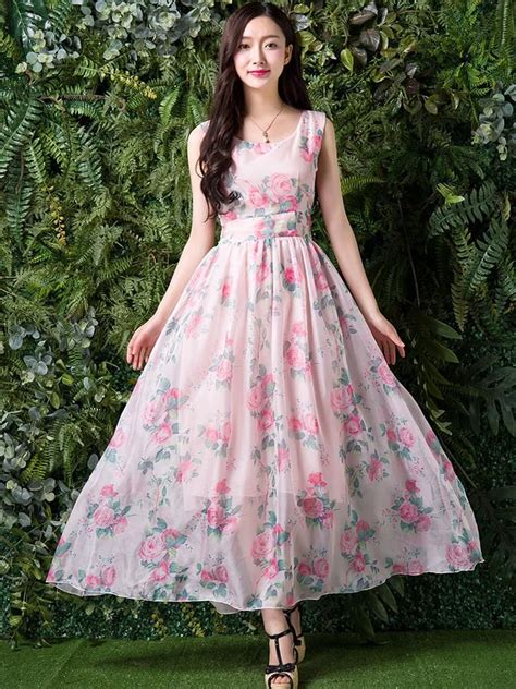 3799 Ericdress Floral Print Expansion Patchwork Maxi Dress Maxi