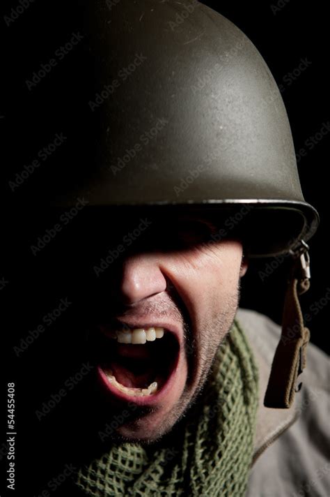 Screamingshouting Ww2 American Soldier Stock Photo Adobe Stock