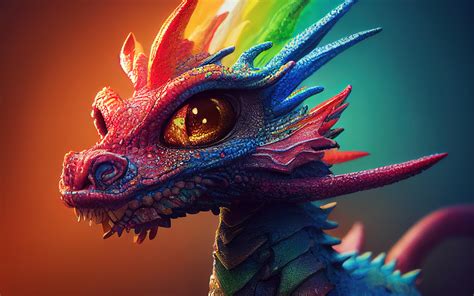 Rainbow dragon Wallpaper 4K, Colorful background, Midjourney