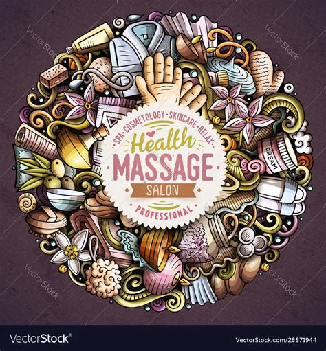 Massage Hand Drawn Doodles Round Royalty Free Vector Image