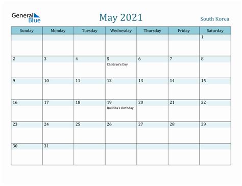 South Korea Holiday Calendar For May 2021