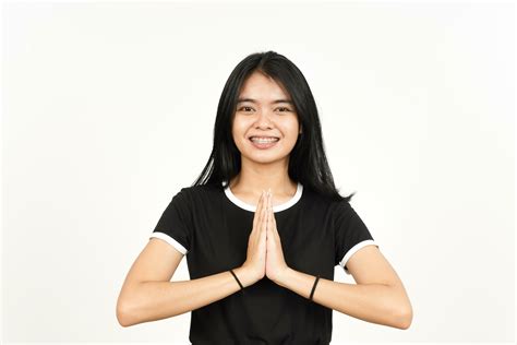 Smiling And Doing Namaste Greeting Of Beautiful Asian Woman Isolated On