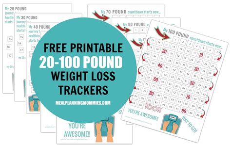 Download our weight loss charts as printable pdf files or as weight loss tracker for excel. Free Printable 20-100 Pound Weight Loss Trackers - Meal ...