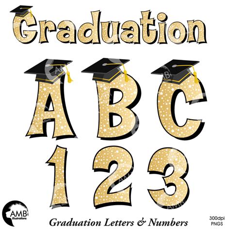 Graduation Gold Caps Alphabet And Numbers