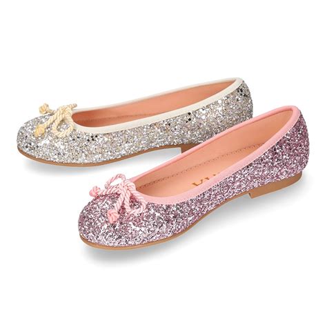 Classic Glitter Girl Ballet Flats With Elastic Contour And Ribbon R019
