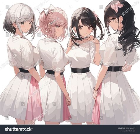 Anime Character Group 4 Ladies Long Stock Vector Royalty Free