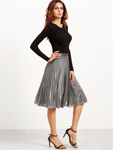 Metallic Pleated Skirt -SheIn(Sheinside)