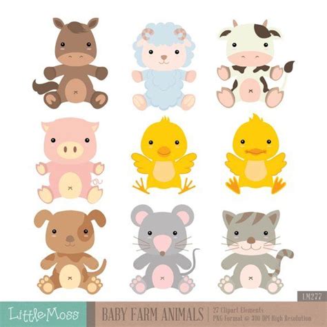 Baby Farm Animals Digital Clipart Etsy Cartoon Baby Animals Baby