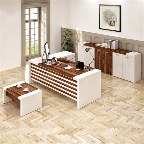 Leon 71 Modern L Shaped Home And Office Furniture White And Brown Casa Mare