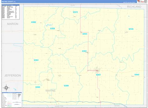 Wayne County Il Zip Code Wall Map Basic Style By Marketmaps Mapsales