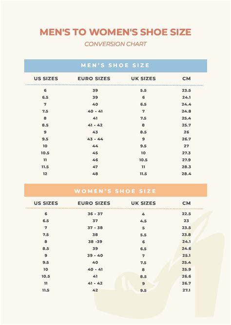 Mens To Womens Shoe Size Conversion Chart In Pdf Download