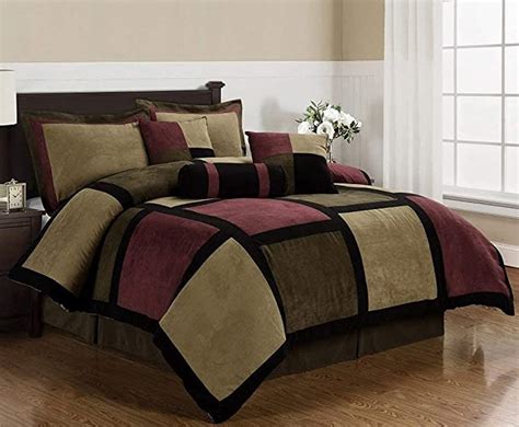 Comforters Bedding Sets 7 Piece Patchwork Purple Black Micro Suede