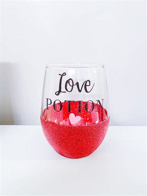 Stemless Valentines Day Wine Glass Glitter Text Love Etsy