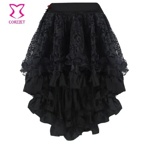 Steampunk Gothic Black Floral Flocking Tulle And Ruffled Victorian