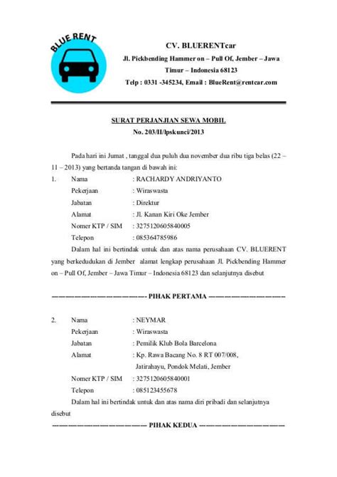 Surat kuasa dapat digunakan untuk mewakilkan diri. Contoh Surat Perjanjian Sewa Mobil yang Baik dan Benar ...