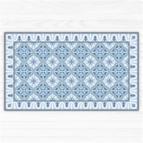 Blue Linoleum Area Rug Tiles Pattern Printed On Vinyl Floor