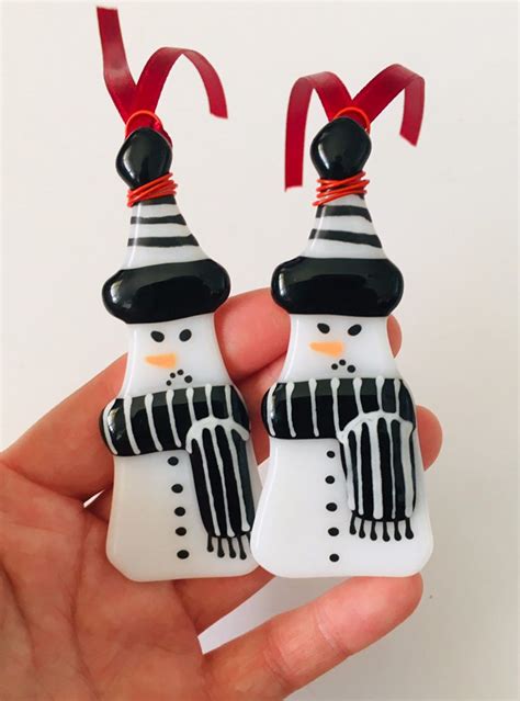Fused Glass Fused Glass Christmas Decoration Snowman Etsy Glass Christmas Decorations
