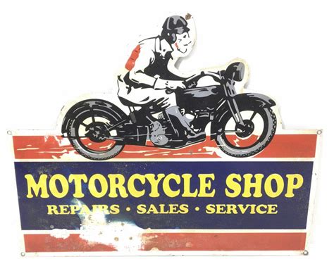 Lot Vintage Motorcycle Shop Metal Sign