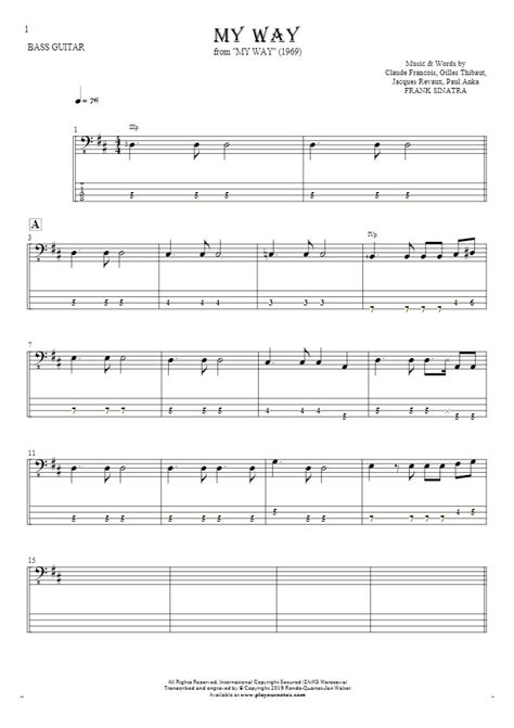 My Way Notes And Tablature For Bass Guitar Playyournotes