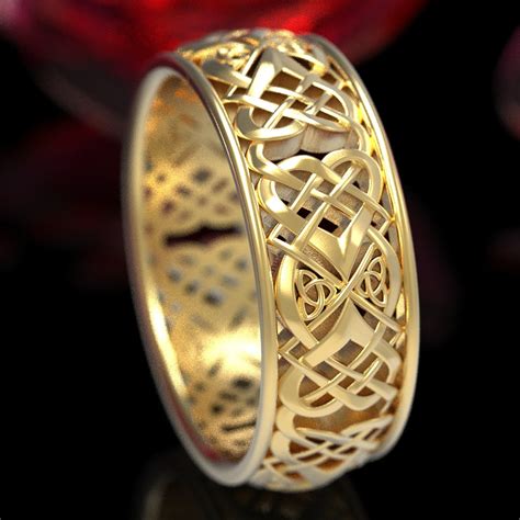 Mens Celtic Knot Wedding Ring Celtic Heart Knot Gold Wedding Band