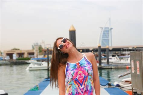 Beautiful Girl At Yacht Dubai Stock Photo Image Of Blue Background