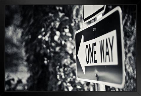 One Way Black And White Bandw Directional Sign Photo Art Print Framed