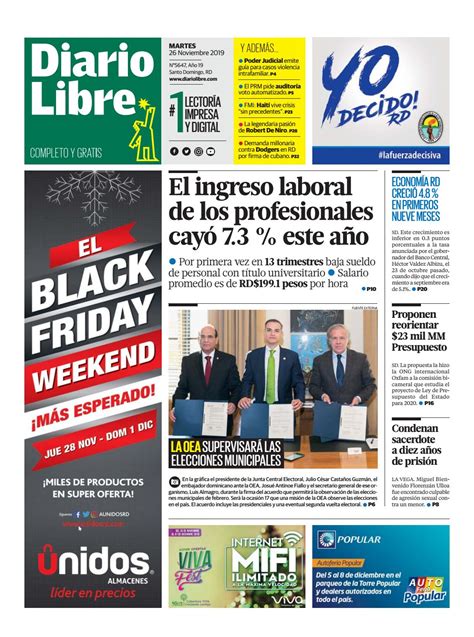 Portada Periódico Diario Libre Martes 26 De Noviembre 2019