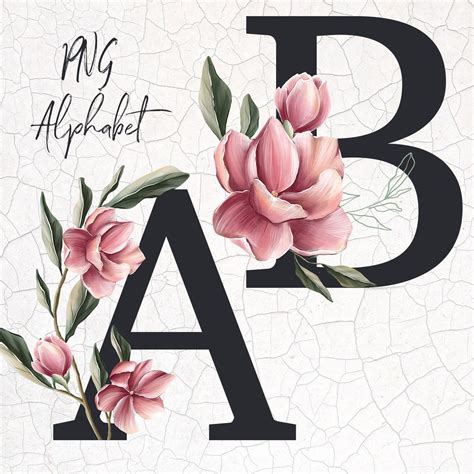 Alphabet Clipart Floral Alphabet Doodle Letters Png Floral Etsy