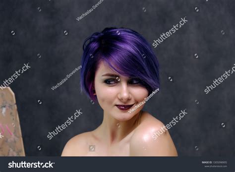 Beautiful Sexy Girl Purple Hair Short Stock Photo 1305098905 Shutterstock