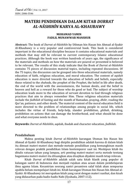 Let's change the world together. (PDF) MATERI PENDIDIKAN DALAM KITAB DURRAT AL-NÂSHIHÎN ...